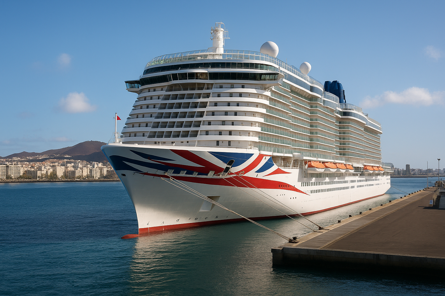Kreuzfahrtschiff Iona im Hafen von Las Palmas Anlegestelle Muelle Santa Catalina